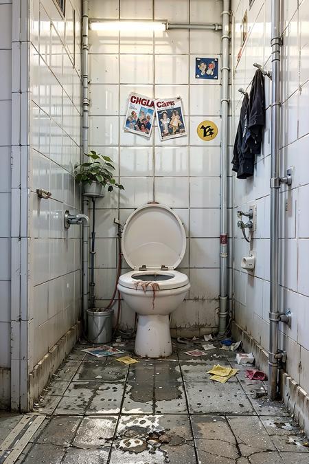 no humans,indoors,<lora:dirty toilet_v1:0.5>,ruanyi053,public toilet,toilet,toilet paper,condom packaging,used condoms,dirty tiles,dirt,filth,dirty,dim lighting,beer cans,cups,bottles,newspapers,food,handrails,Dirt that cannot be washed away,yellow urine stains,urine on the floor,graffiti on the wall,, (masterpiece:1.2), best quality, highres,extremely detailed CG,perfect lighting,8k wallpaper,photograph, photorealistic,