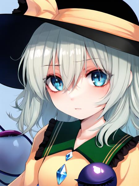 focus on face, best quality, masterpiece, 1girl, Komeiji Koishi, blue background, <lora:Fua Yuu Style:1.0>, fua yuu style, beautiful eyes, highly detailed eyes, extremely detailed eyes