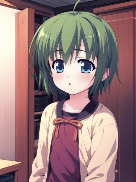 <lora:SakurazawaKeito:0.8>,SakurazawaKeito,  green hair, blue eyes, short hair, ahoge,
home in the room,
 masterpiece, high quality, very_high_resolution, large_filesize, full color,