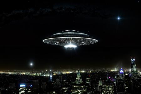 city at night, a UFO on the sky, realistic space UFO, real photograph, bokeh, UFO in focus, <lora:more_details:0.65>, RAW photo, subject, 8k uhd, dslr, soft lighting, high quality, film grain, Fujifilm XT3