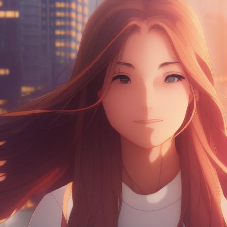 1girl, solo, highly detailed eyes, detailed face, intricate details, brown hair, long hair, brown eyes, chinese dress, street fighter, looking at viewer, seductive smile, happy, cityscape, soft lighting, ((cartoon)), comic, realistic, portrait, upper body, WakasaKakiage