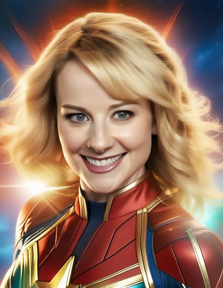 <lora:mlssrch 64-8:1>close up portrait photo of mlssrch woman, as Captain Marvel, cinematic lighting, in space