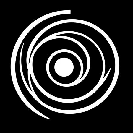 (stylized logo, emblem, vector art), (spiral in the form of a circle), (solid colors, thick-linework), white outline, black background, 
spiral in the form of a circle symbol white in the center, heraldic, black background, HDR, UHD,