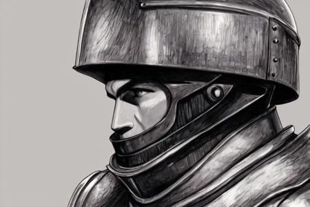 a drawing of a man in a helmet and armor , (a detailed drawing) <lora:MINT_ArtistToolLORA_v1:1.0>