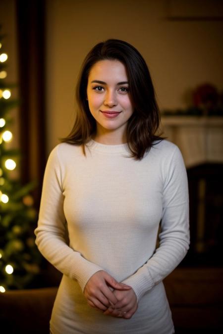smiling sexy 20yo girl from Cuba putting up Christmas lights