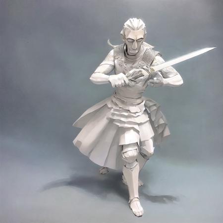 best quality, ultra-detailed, made of paper, 1 boy, handsome, holding sword, <lora:origamiV1:1>