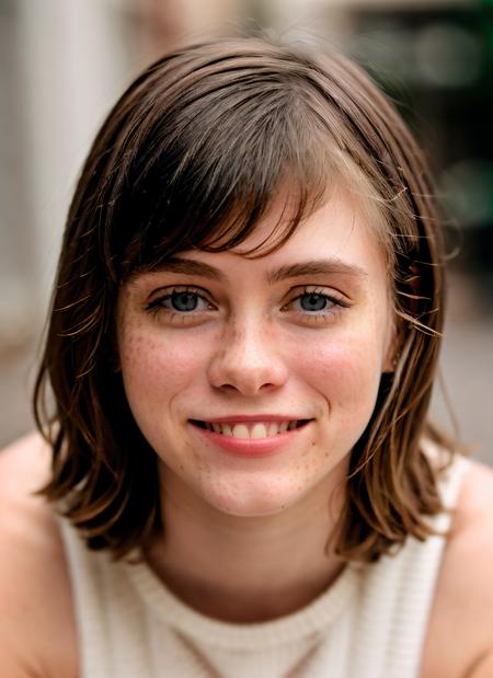 RAW photo, skswoman, smile, (high detailed skin:1.2), 8k uhd, dslr, soft lighting, high quality, film grain, Fujifilm XT3 <lyco:Sophia Lillis:1.2>