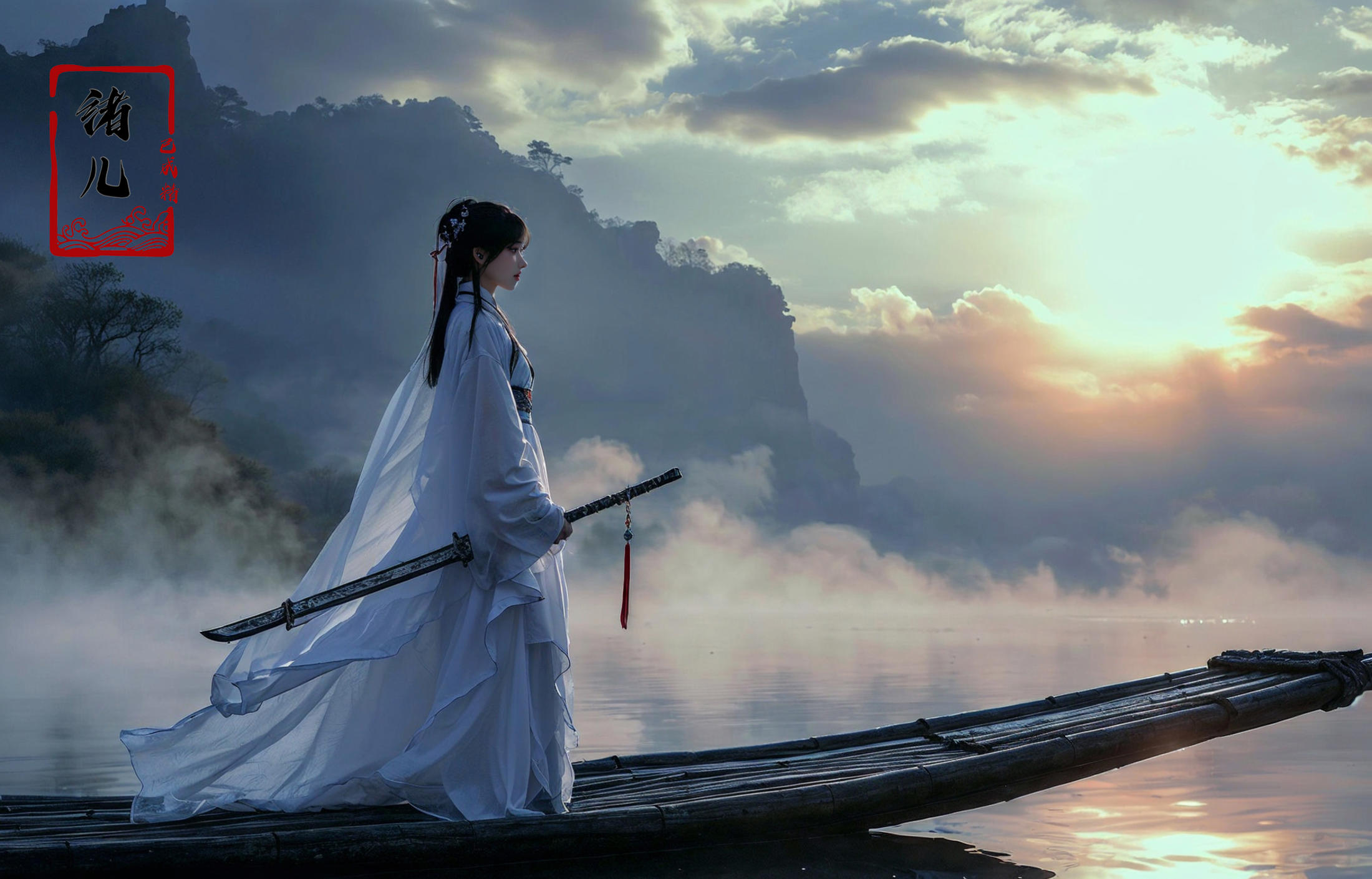 绪儿-山水渔夫 long raft with Landscape fisherman image by XRYCJ