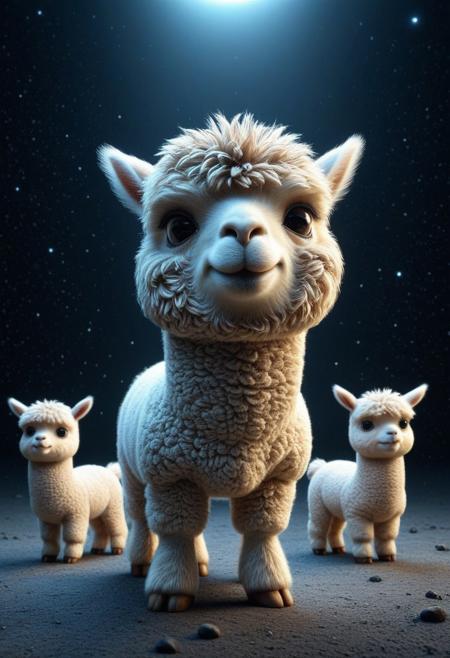 lazypos, cute chibi alpacas made of qu4ntum, Quantum Punk farm in space