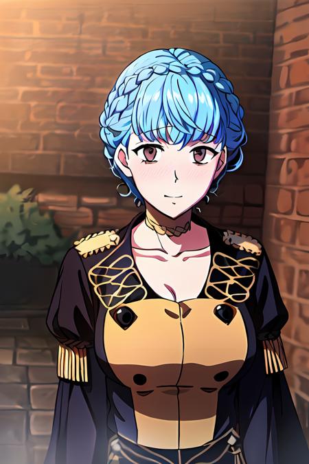 (masterpiece:1.1), (best quality:1.1), marianne_von_edmund, 1girl, solo, short hair, breasts,  light blue hair, outside, brown eyes, <lora:MarianneVonEdmund:1>, still from official media anime, 4K masterpiece!!, 8k resolution!!!, trending on pixiv fanbox!, stunning detail!!!!!!!!!!!!, professional lighting, outside barn, uniform, garreg mach monastery, uniform, braided hair