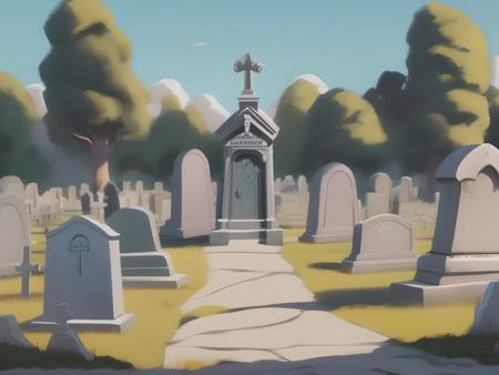 epic cinematic Cemetery,    <lora:SDXL Cartoon Background:1>toonbg_background