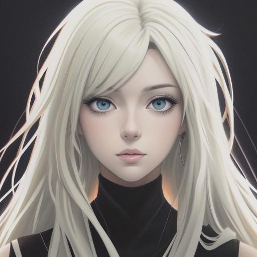 A white blonde girl. Anime style.
Black background. 
epic.