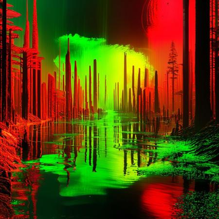 masterpiece,high resolution.
,alienworld, 
forest,acid water,red and green theme
, <lora:Alien_World-xl-8:0.6>,