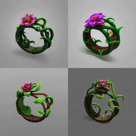 {Intricate magic ring made of vines} , cartoon, flower, game icon (masterpiece)