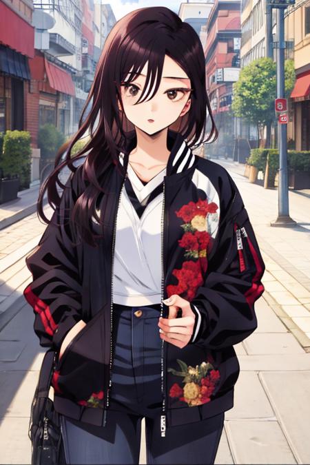 <lora:0005Kakira:1>,akira,black hair,black eyes,open_jacket,long hair,cigarette,