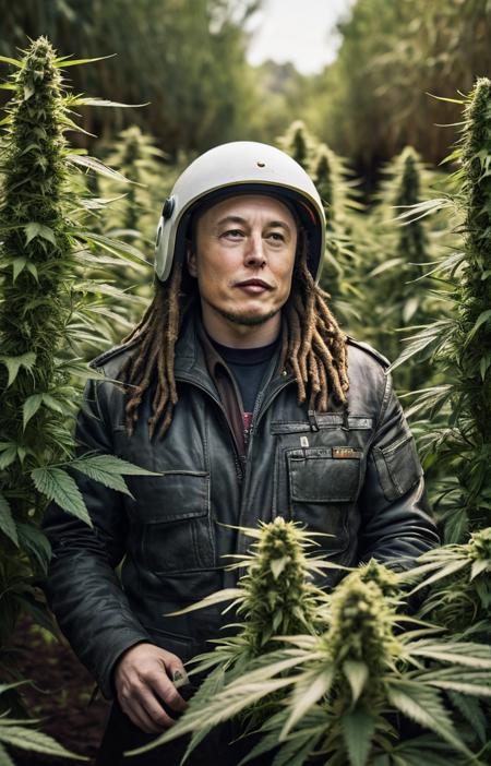 RAW Photography, national geographic documentation (Rasta ganja-farmer Elon Musk) with helmet standing in (cannabis plantation:1.1) on Mars planet,(sharpness in detail:1.1),Canon EOS 5D Mark IV,masterpiece,35mm photograph,(iconic photograph:1.4),(visual storytelling:1.2),film grain,award winning photography,vibrant use of light and shadow,vivid colors,high quality textures of materials,volumetric textures perfect composition,dynamic play of light,rich colors,epic shot,perfectly quality,natural textures,high detail,high sharpness,high clarity,detailed,photoshadow,intricate details,8kâââ