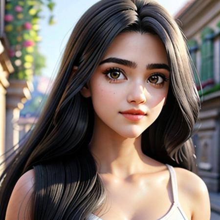 Lia2021 a 3D character of beautiful young girl with expressive eyes and long black hair.