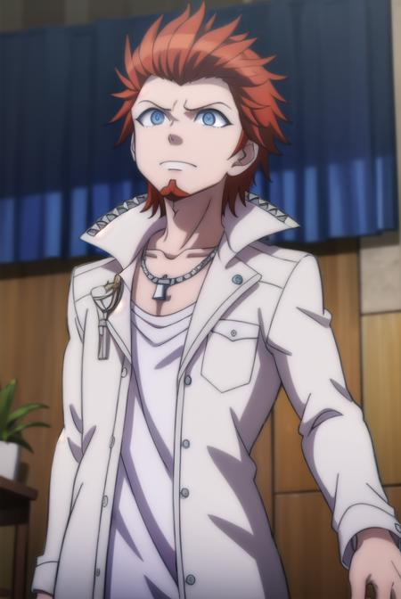 leonkuwata, <lora:leon kuwata s1-lora-nochekaiser:1>,
leon kuwata, short hair, blue eyes, male focus, red hair, facial hair, spiked hair, goatee,
BREAK shirt, jewelry, collarbone, jacket, white shirt, earrings, open clothes, necklace, open jacket, piercing, white jacket, pocket, breast pocket,
BREAK outdoors, classroom,
BREAK looking at viewer, (cowboy shot:1.5),
BREAK <lyco:GoodHands-beta2:1>, (masterpiece:1.2), best quality, high resolution, unity 8k wallpaper, (illustration:0.8), (beautiful detailed eyes:1.6), extremely detailed face, perfect lighting, extremely detailed CG, (perfect hands, perfect anatomy),