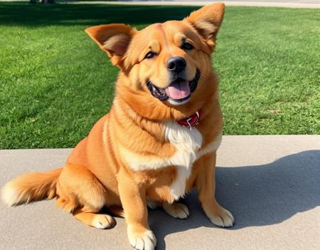 the world's happiest dog, sitting happily in the sun. Good dog!