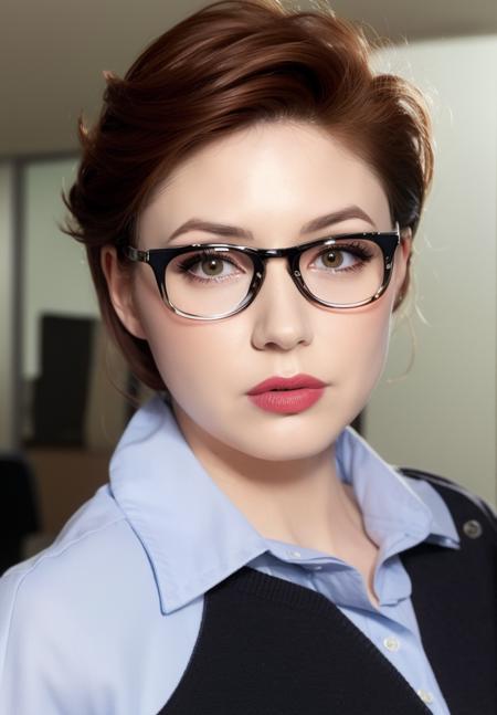 (wide angle),half-length portrait,lipstick,eyelashes,(parted lips),outdoors, 
 semi-rimless eyewear, ((office,uniform)) ,
looking at viewer,
best quality, ultra high res, (photorealistic:1.4),  (detailed face and eyes),