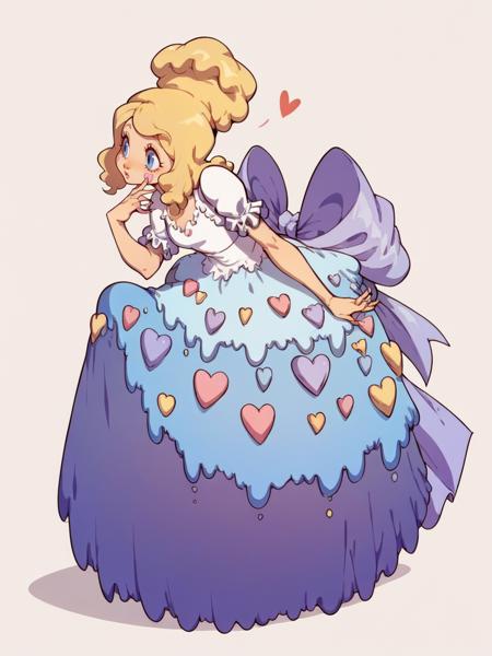 sugar cookie girl, blonde hair, dress, blue eyes, puffy sleeves, 1girl