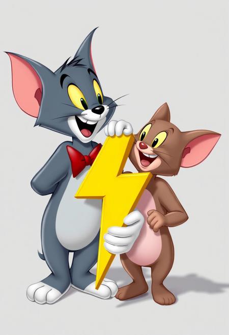 Tom and Jerry holding a realistic yellow bolt icon