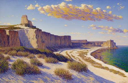 Cliff/Bluff, (impressionism:1.05), salt flat, (Vincent Di Fate:0.7), rural, scene painting,a painting,scenery,
