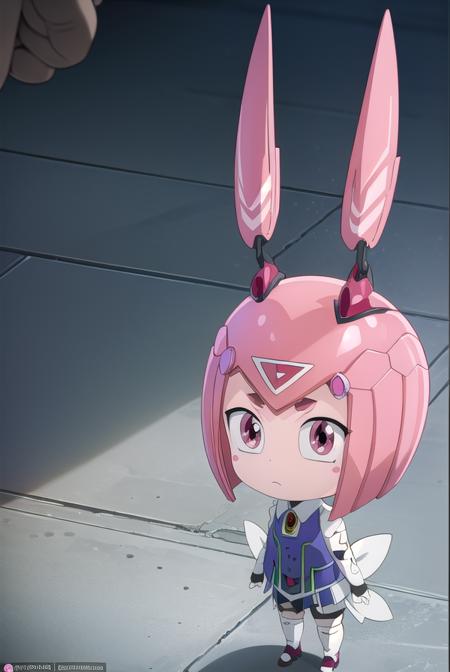 default em pino, short hair, animal ears, pink hair, wings, (pink eyes:1.5), chibi, robot, android, style parody, joints, robot joints, mechanical ears, avatar em pino, short hair, skirt, animal ears, pink hair, red hair, (pink eyes:1.5), rabbit ears,