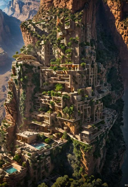 (The colonial city of the future, in the mist-filled Grand Canyon, on an unknown Earth-like planet, 2 moon on sky, Spaceship flight connects colonies, waterfulls:1.3), (Machu Picchu, a mountain settlement, incredibly spectacular:1.2), (Mario Botta:1.3), (avant-garde, future, reality, science fiction, photorealistic), (modern architecture:1.2), 
(Large Files, Ultra Realistic, 8K, 16k, FHD, HD, VFX, Perfect, Photography, composition, Architecture Sales Photography, Architecture Competition, Ultra High Resolution, Cinematography, High Resolution Image:1.1), (dramatic lighting, direct sunlight, ray tracing, clear shadow:1.2),  (real landscape:1.1), (blurred background:1.0), (urban background, more_details) ,
ac_neg1, great lighting, clear, hillscastel, extrusionbuilding, vertical