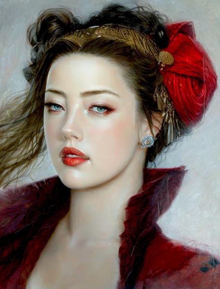 (facial portrait:1.2), a woman (amber heard), red dress, blonde, lustful <lora:Romulo Royo and Woman v.2:1>