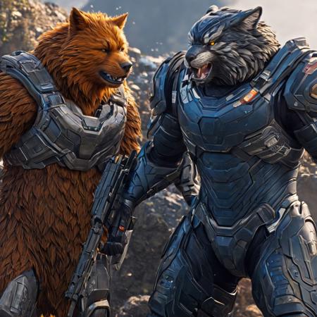Take a deep breath and let's work step by step on this , 
a couple of action standing next to each other, female anthropomorphic wolf, still from avengers endgame, bullpup, official illustration, orangutan, snake-face female guard, cosmic tiger, gouf, lovely couple, heavy exaggerated proportions, official render, r / art, artwork, 4 k, trending on artstation
,
Midjourney's Consistency, Dynamic Action Pose, Fibonacci Watermark Invisibly Displayed, High-res, Impeccable Composition, Lifelike Details, Perfect Proportions, Stunning Colors, Captivating Lighting, Interesting Subjects, Creative Angle, Attractive Background, Well-timed Moment, Intentional Focus, Balanced Editing, Harmonious Colors, Contemporary Aesthetics, Handcrafted with Precision, Vivid Emotions, Joyful Impact, Exceptional Quality, Powerful Message, Raphael Style, Unreal Engine 5, Octane Render, Isometric, Beautiful Detailed Eyes, Super Detailed Face and Eyes and Clothes, More Detail, Multi Colored, Splash Ink Illustration, Grammer Effect Style, Houdini Style, Sharp Lines and Brush Strokes, High Quality, Beautiful Matte Painting, 4K, CGSociety, Artstation Trending on ArtstationHQ