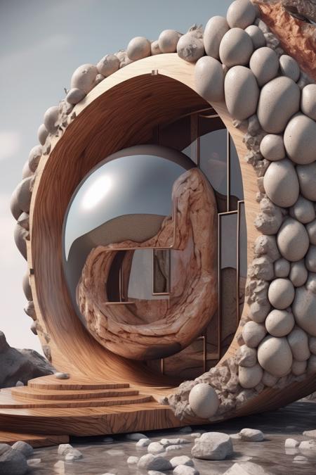 <lora:Filip Hodas Style:1>Filip Hodas Style - house, surrealist design, parametric architecture, graphics forms, mix of materials as wood stone metal glass and textures, contemporary art realistic photography in 4k with lot of details