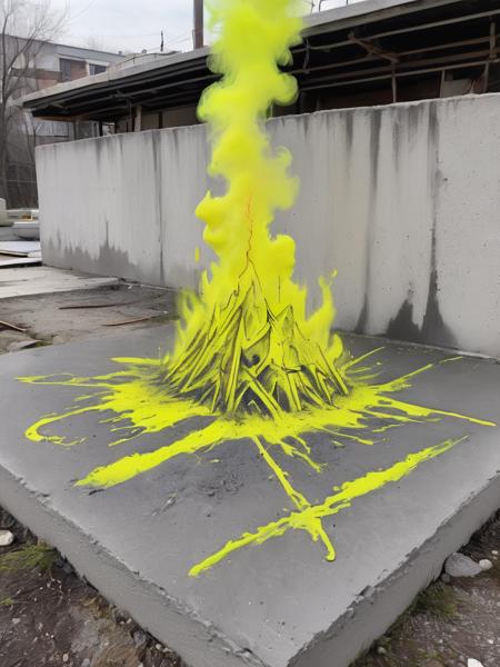 conrtneo, detailed picture drawn in neon yellow paint on concrete paper, a burning fire made out of neon dust, wide-angle, bright, ambient occlusion, atmospheric, <lora:- SDXL - conrtneo _neon-concrete _V1.0:.7>