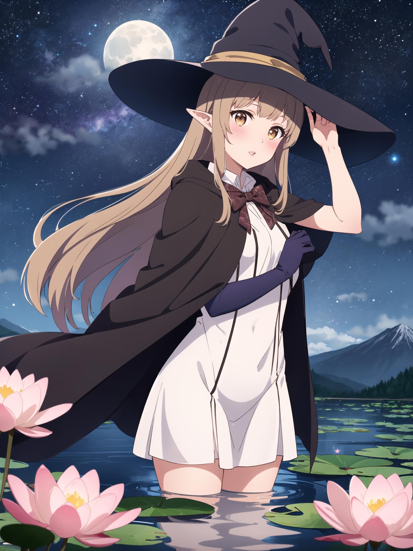 Download wallpaper 1366x768 girl, witch, hat, space, magic, anime tablet,  laptop hd background