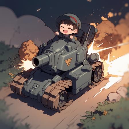 masterpiece,best quality,SV-001,firing cannon,
solo,giggling,happy,closed eyes,open mouth,military uniform,riding tank,
dirt road,explosion,sparks,
AS-Youngest,<lyco:SV-001_v11:0.8>