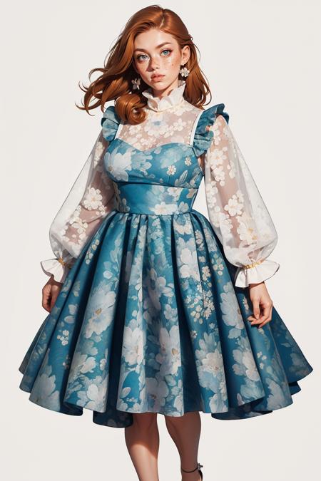 blu3fl0r4l,see-through,blue dress,floral print,puffy long sleeves