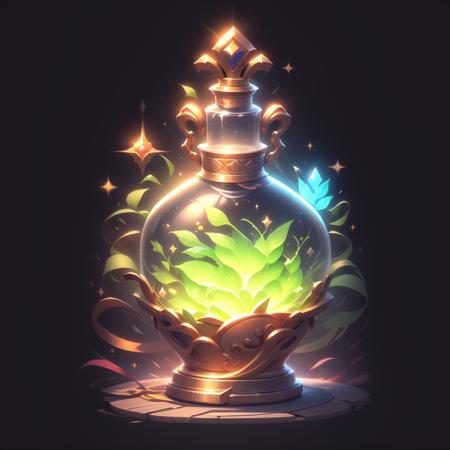 game icon institute, game icon, bottle, sparkle, black background, <lora:game icon institute_yanjiusuopingzi_v3-000020:0.8>