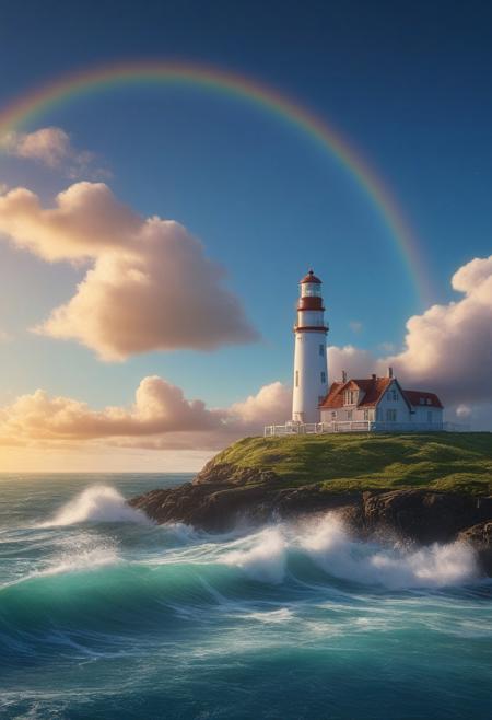 professional 3d model of ocean,lighthouse ,
an ethereal glowing ocean, with gentle waves, glowing creatures, tranquil ambiance, hidden beauty,
a serene cloudscape, with fluffy white clouds, gentle winds, and a brilliant blue sky, offering a sense of peace and tranquility,
aurora borealis atmospheric,
Rainbow after rain Weather,
twightlight ,
epic composition, cinematic,anime,
<lora:add-detail-xl:0.3>,
<lora:游戏概念场景（二次元方向）:1> HEZI,, octane render, highly detailed, volumetric, dramatic lighting