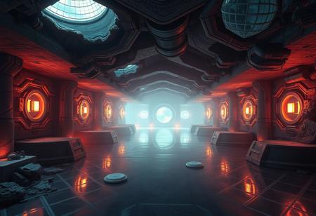 fantasy art,
fantasy art deco, cinematic color grading, scifi, underground living area in a far future,empty fantasy underwater topia outside of time, masterpiece