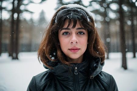 christycanyon detailed and realistic fashion portrait of a beautiful happy woman , long thick hair, wearing winter jacket, alps, snow, staring at camera, chapped lips, soft natural lighting, portrait photography, magical photography, dramatic lighting, photo realism, ultra-detailed, intimate portrait composition, Leica 50mm, f1. 4, hi detail, sharp focus, perfect lighting, awesome, dslr, 4k high quality. extra detail, extra sharp, magical, perfect moment, natural skin, pores