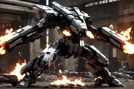 sci-fi, mecha battle , fire