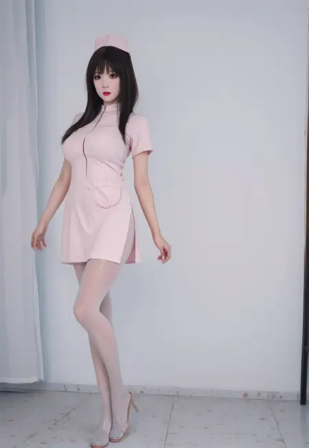 性感粉色护士白丝雪糕套装+美女丨Sexy Pink Nurse White ice Cream set + Beauty