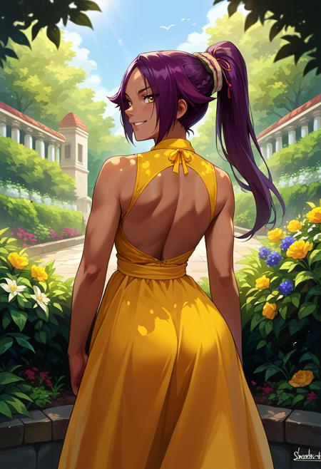 ShihouinYoruichi, dark-skinned female YoruichiDefault, dark-skinned female, long hair, high ponytail, hair tie, scarf, orange shirt, arm warmers, sash, black bodysuit YoruichiLeotard, dark-skinned female, long hair, high ponytail, hair tie, black leotard, highleg leotard, bare shoulders, scarf, black elbow gloves, black thighhighs YourichiLightning, dark-skinned female, long hair, high ponytail, hair tie, animal ears, tail, electrokinesis, electricity, convenient censoring, nude YoruichiCaptain, dark-skinned female, long hair, high ponytail, hair tie, black choker, black kimono, sideless kimono, sleeveless, black elbow gloves, sash, hip vent