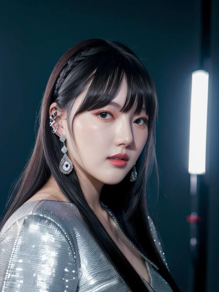 yerin in silver one sleeve dress, long black hair, hair bangs, half body, earings

, hyper realistic lifelike texture dramatic lighting unrealengine trending on artstation,award winning photo,nikon RAW photo,8 k,Fujifilm XT3,masterpiece, best quality, realistic, photorealistic,ultra detailed,extremely detailed face,

 <lora:yerin-sd1.5-n30-e555-v1-000001:0.8>