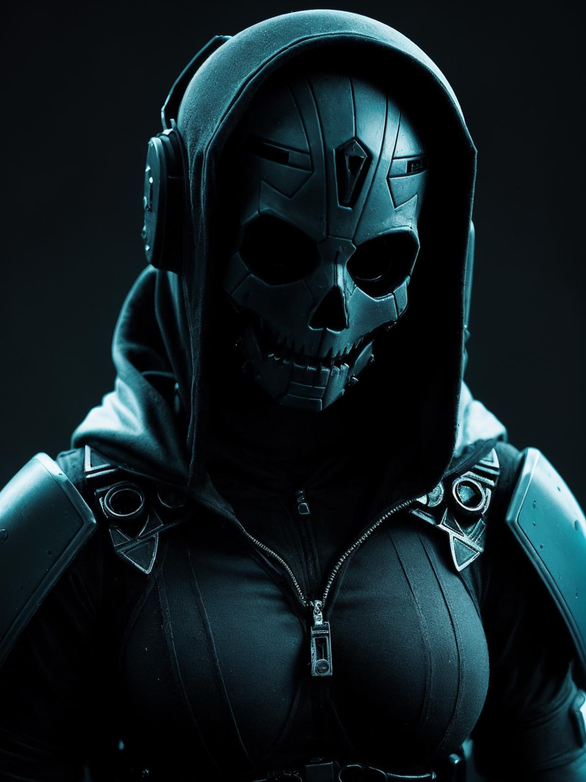 A digital art of a person wearing a mask and hoodie.