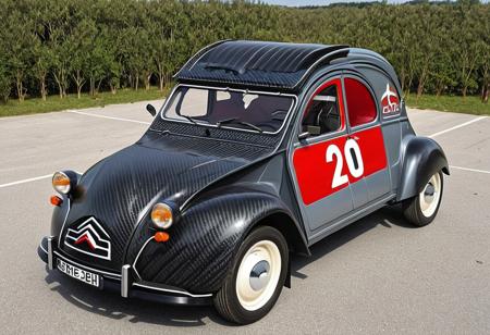 cf_style, (prototype, supercar, Citroen 2cv, racecar, spoilers, car rear spoiler, rocker panels, boosters, carbon fiber hull:5)(hull reflectivity:-2), (gold accents:2), (neon green outlines:1.2), best artist, best shadows, best lighting, best textures, best contrast, masterpiece, photo realistic, a racing car driving on a professional circuit, (reflectivity:-2),(reflectiviness:-2),
outdoor, god rays, wind, particles, dust, cloud of dust, exhaust gas explosion, official F1 racing circuit, grass, sun, 
Isolated island, boats, sharks, fantasy, giant helmet,
Dynamic angle, source_action_movie, race to the death situation, humor, fun, parody,
<lora:Styles\SDXL\Carbon_Fiber_Style_World_Morph_SDXL_-_Snoodler_-_V2.0>