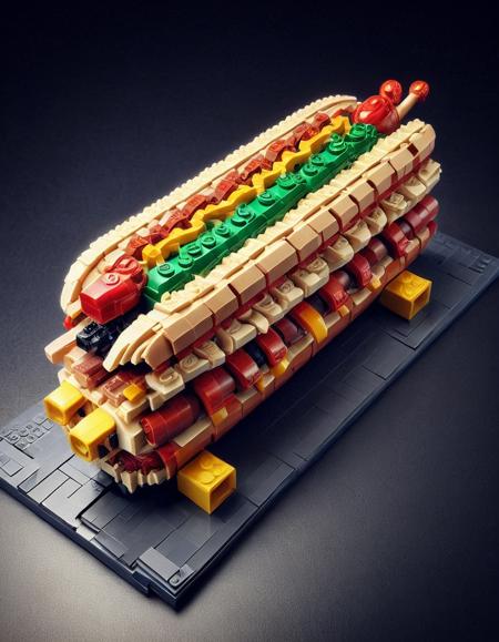 hotdog made of lego bricks, 64k <lora:Expert_Lego_set:1>