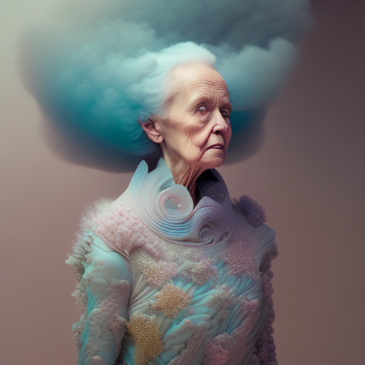 photo of a  elderly woman, full body, wearing Frock, pastel,  cloudport, by atist