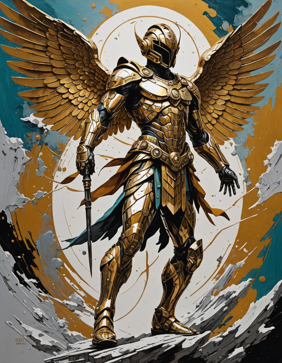 A Golden Knight with Wings and Sword.