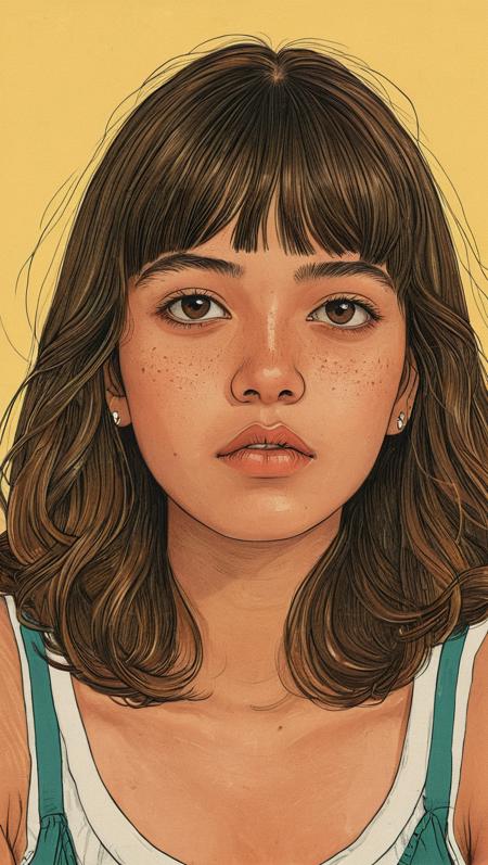 (illustration:1.3), portrait of georgous Salvadoran girl, rolled bangs hair, <lora:Exquisite_illustration:1>, cleavage, looking at viewer